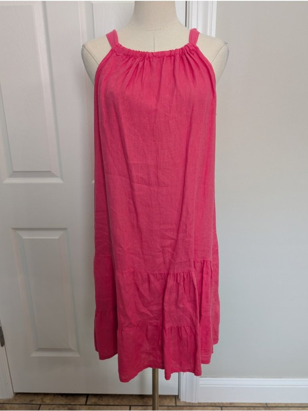 Bellambra Italy Pink Linen Shift Dress NWT Tiered Hem Knee Length Women’s Sz XS